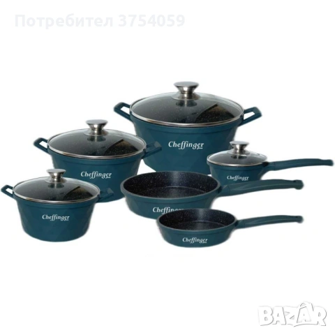 Премиум комплект съдове за готвене 12 части с мраморно покритие Cheffinger– Тенджери, тигани и касер, снимка 11 - Съдове за готвене - 53124115