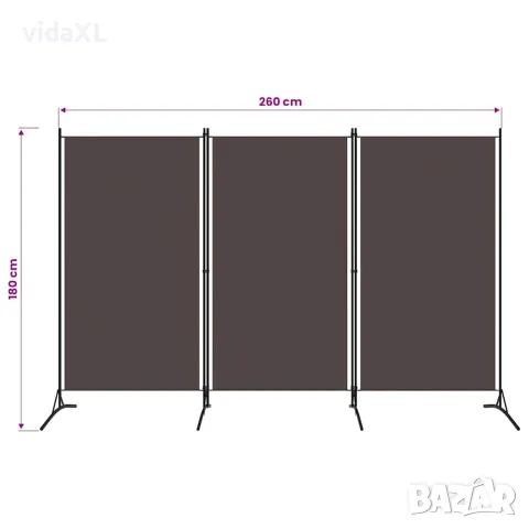 vidaXL Параван за стая, 3 панела, кафяв, 260x180 см, снимка 6 - Паравани - 56146697
