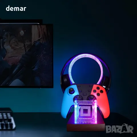 YuanDian стойка за слушалки и контролери със синя розова LED нощна светлина, снимка 2 - Друга електроника - 49285288