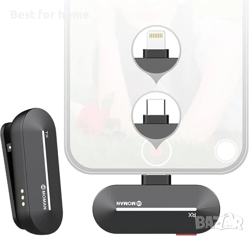 Безжичен микрофон с автоматично шумопотискане за смартфон, iPhone, таблет , лаптоп