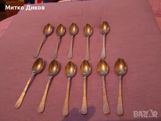 Малки лъжички от соца нови СССР 11 броя по 11 см дълги с украса и надпис нерж