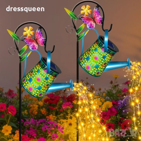 4978 Соларна градинска лампа „Вълшебна лейка“ с многоцветни LED светлини и метален статив