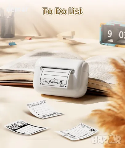 Tattmuse мини термичен принтер Q02E, Bluetooth, с 3 ролки термо хартия, бял, снимка 3 - Принтери, копири, скенери - 49689233