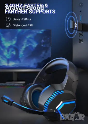 Безжични гейминг слушалки Gvyugke Captain 100 – 2.4GHz, Bluetooth 5.2, снимка 2 - Безжични слушалки - 55977423