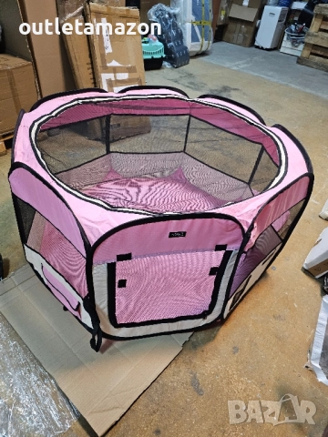 Сгъваема кучешка кошара с чанта за носене vidaXL, розова, 145x145x61 см, 1.95 Kg, снимка 2 - За кучета - 52438184