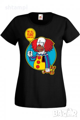 Дамска тениска The Simpsons Krusty The Clown Pennywise 02,Halloween,Хелоуин,Празник,Забавление,Изнен, снимка 1 - Тениски - 38149801