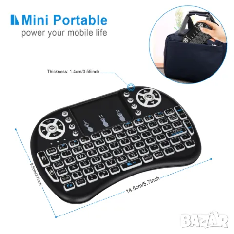 Мини безжична клавиатура с тъчпад, 3-цветно осветление, за Smart TV Android, Компютър , снимка 3 - Клавиатури и мишки - 48310694