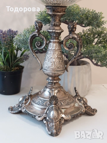 Стара фруктиера(сребро 800 кристал 19 век)Large Fruit Bowl Crystal Cut, 1 500 лв, снимка 2 - Други - 52278698