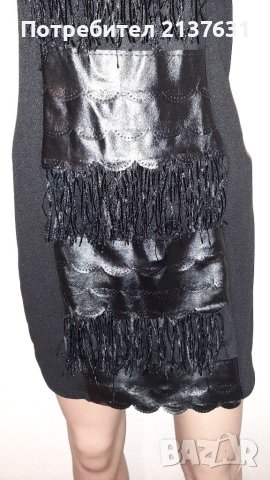 НОВА  ! ДАМСКА ЕЛЕГАНТНА  ЧЕРНА РОКЛЯ- комбинация с КОЖА - Размер S / M , снимка 5 - Рокли - 42136934