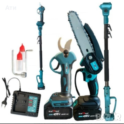 Комплект 3 в 1 от акумулаторна лозарска ножица, акумулаторен мини верижен трион и телескопичен прът, снимка 9 - Други инструменти - 53373694