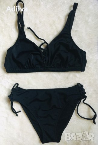 Нов черен бански комплект с връзки бикина , снимка 1 - Бански костюми - 29939566
