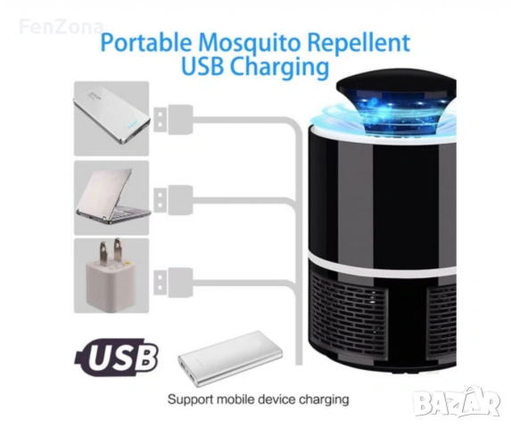 LED лампа против комари с USB захранване / Цвят: Черен / 5V, снимка 3 - Други - 54337816