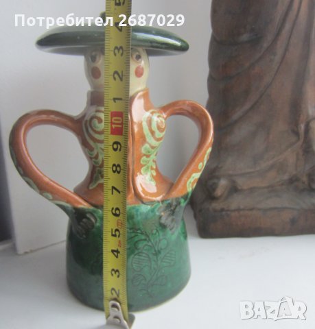 Керамика фигура съд с капак или свещник с подпис, снимка 4 - Декорация за дома - 31373401