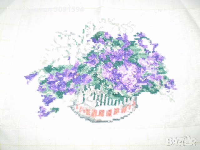 Винтидж ръчно бродиран гоблен букет цветя, снимка 4 - Гоблени - 35572217