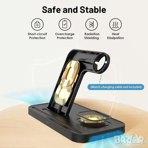 4 в 1 интелигентно безжично зарядно устройство,iPhones,iWatch всички QI-съвместими устройства, снимка 3 - Безжични зарядни - 48547713