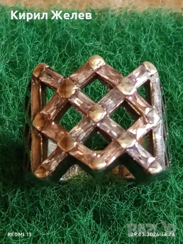 Шармантен Арт Деко сребърен пръстен с РОЗОВ КВАРЦ и БРИЛЯНТ 54212, снимка 4 - Пръстени - 54014552