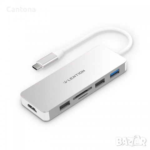 LENTION USB C хъб с 4K HDMI, 3 USB порта, Type C PD, SD/Micro SD адаптер за четец на карти, сребрист