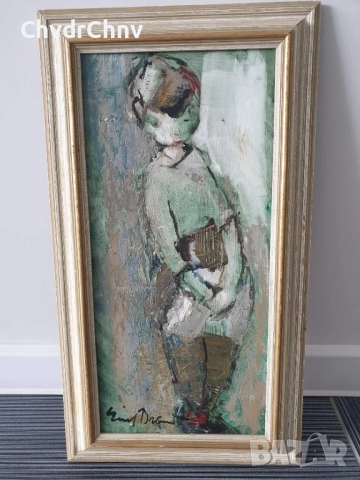 55х30см наивизъм/абстрактна стара картина масло върху фазер/момиче/дървена рамка