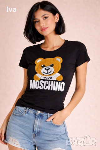 Черна тениска MOSCHINO с мече – стилен дамски модел
