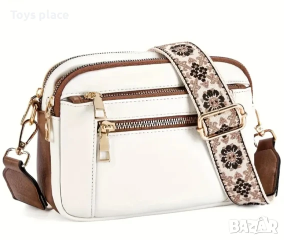 Малка кожена чанта през рамо с много ципове и отделения, снимка 2 - Чанти - 50806453