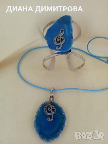 Ръчно декориран сет /комплект /гривна и колие със син ахат! Подарък за жена! , снимка 3 - Бижутерийни комплекти - 35107059