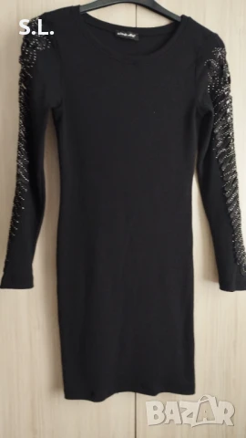 Черна къса рокля от рипс