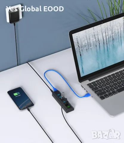 Vansuny USB 3.0 хъб с 6 порта и захранване 24W, снимка 4 - Кабели и адаптери - 55938359