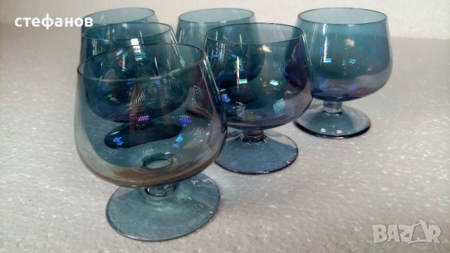 Много красиви конячени чаши, прозрачно-снини, 6 бр, снимка 3 - Чаши - 52639206