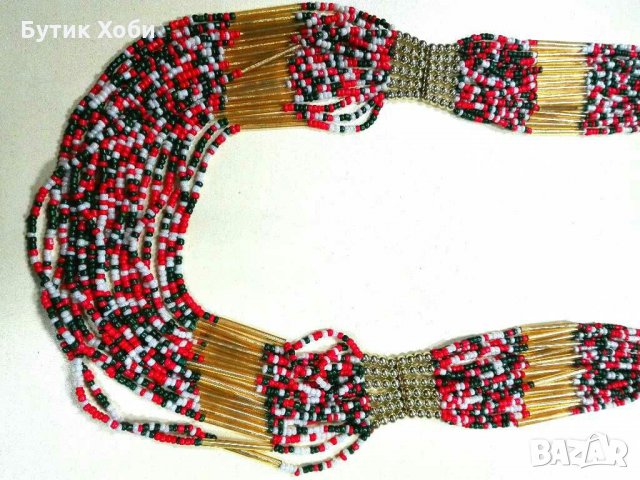 Африкански етно - гердан от стъклени мъниста , снимка 3 - Колиета, медальони, синджири - 31192738