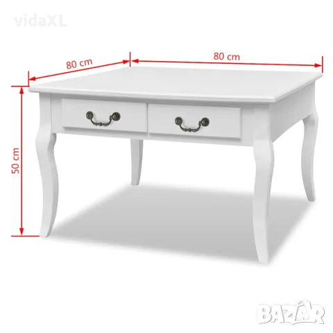 vidaXL Маса за кафе с 4 чекмеджета, бяла, снимка 7 - Маси - 56146454
