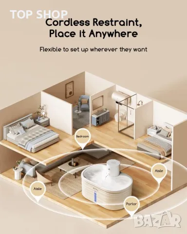 Faroro Котешки фонтан за пиене, 2,5 л, със сензор за движение, с 5000 mAh батерия, без BPA, бял, снимка 8 - За котки - 49629102