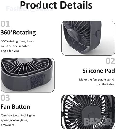 Нов Преносим вентилатор за дом, офис, пътуване къмпинг с USB, снимка 4 - Други стоки за дома - 40721154