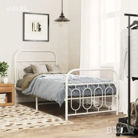 vidaXL Метална рамка за легло с горна и долна табла, бяла(SKU: 377177), снимка 2 - Спални и легла - 56005502