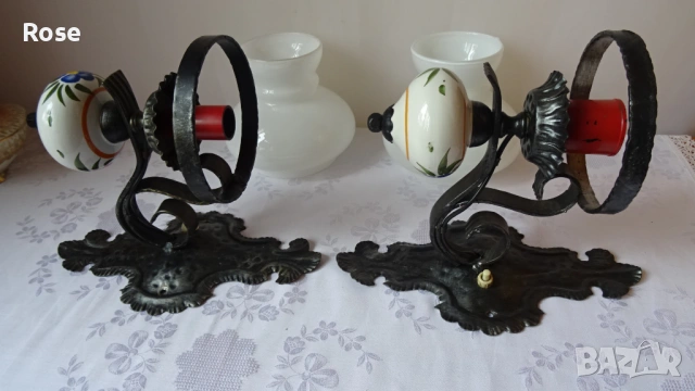 Два вентидж стенни лампи (аплици) от ковано желязо, снимка 7 - Лампи за стена - 53970251