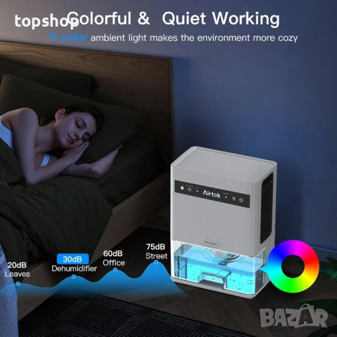 Нов 3 литров влагоабсорбатор / влагоуловител Airtok до 950 кв. фута, 105,6 унции, тих влагоабсор..., снимка 7 - Друга електроника - 52208102