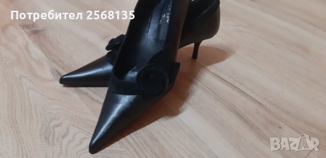 Обувки Естествена Кожа НОВИ, декорирани с Красиво Цвете от Набук,№36, снимка 3 - Дамски обувки на ток - 39394005