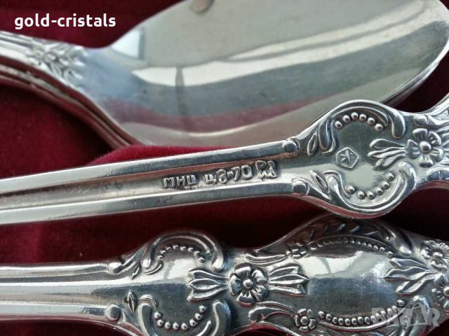 Руски посребрени лъжици в кутия мнц, снимка 5 - Антикварни и старинни предмети - 31273511