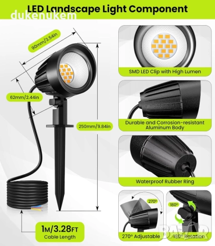 Комплект от 3 броя LED Градински прожектори 9W, 2700K, 680 lm, снимка 6 - Прожектори - 52549020