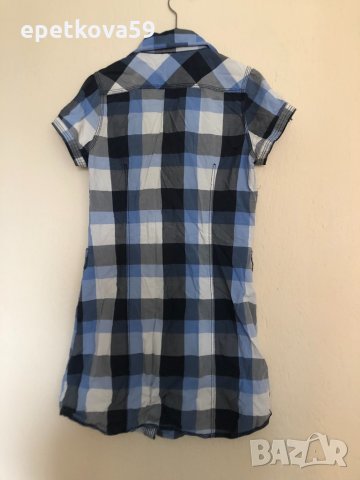 Дамска дълга карирана риза с къс ръкав в размер XS, снимка 2 - Ризи - 31900874
