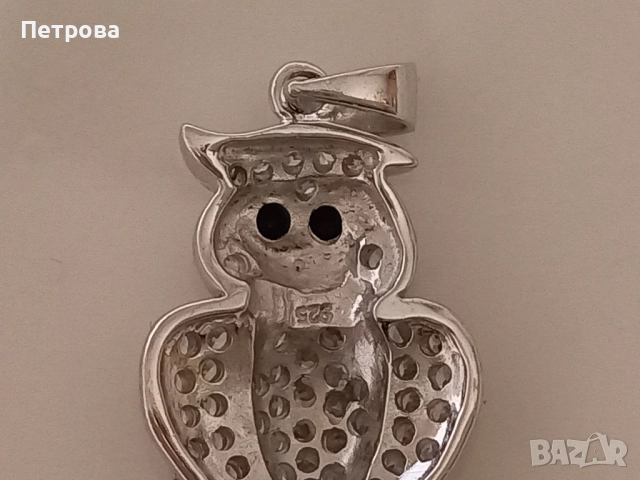 Нова сребърна висулка с бухал и камъни Сваровски , снимка 4 - Колиета, медальони, синджири - 52041390