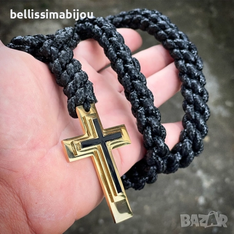 Масивен Плетен Гердан със Стоманен Кръст, снимка 2 - Колиета, медальони, синджири - 51695186