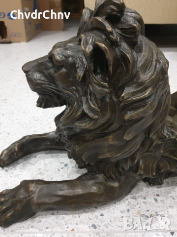 60см-16кг статуя/стара голяма бронзова скулптура/фигура на легнал лъв, снимка 9 - Статуетки - 52804587