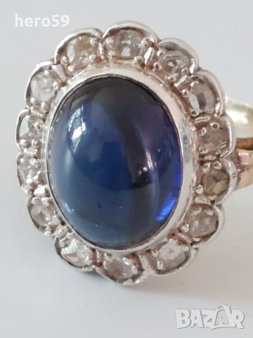 Стар антикварен златен дамски пръстен с диаманти и сапфир/злато 18 к. , снимка 8 - Пръстени - 39812205