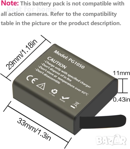 Батерия за екшън камера 3 x 1050mAh, снимка 2 - Батерии, зарядни - 52573264