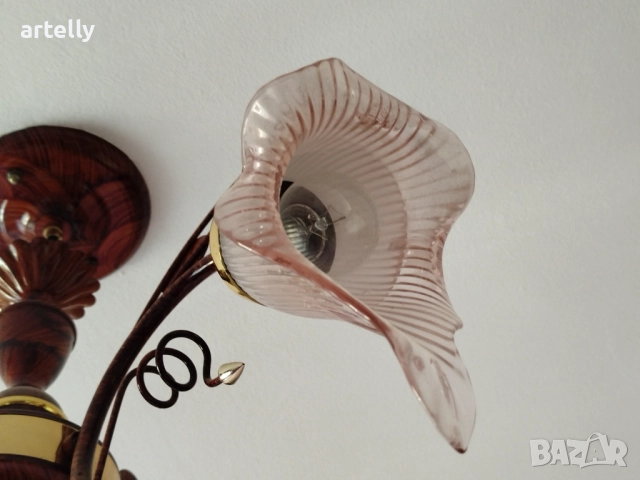 Античен полилей с 3 осветителни тела, снимка 3 - Лампи за таван - 52445726