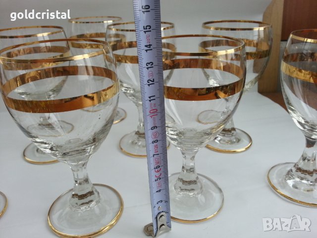 Ретро стъклени кристални чаши с златен кант , снимка 2 - Антикварни и старинни предмети - 37552225