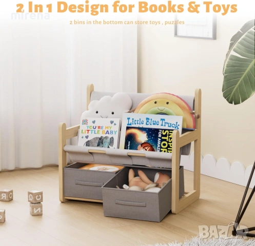 2-етажна детска етажерка чекмеджета Монтесори органайзер книги детска, снимка 7 - Шкафове - 53298686