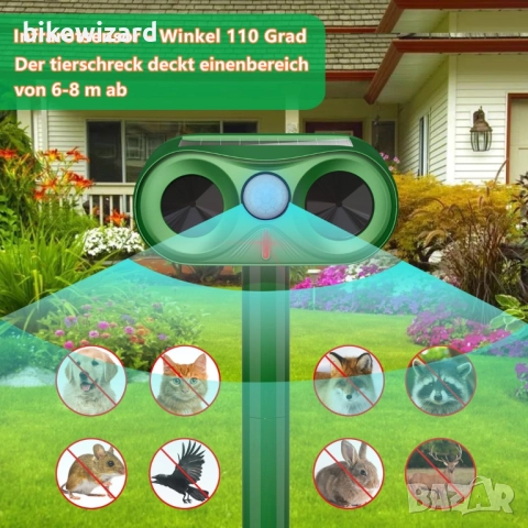 Ултразвуков репелент за за белки,котки, кучета, птици, мишки и др. НОВ, снимка 3 - Градинска техника - 51817859