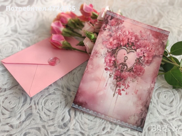 Ръчно изработена картичка с плик, снимка 9 - Романтични подаръци - 53296469