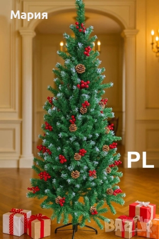 Коледна елха с червени плодчета и шишарки, снимка 2 - Декорация за дома - 52387474